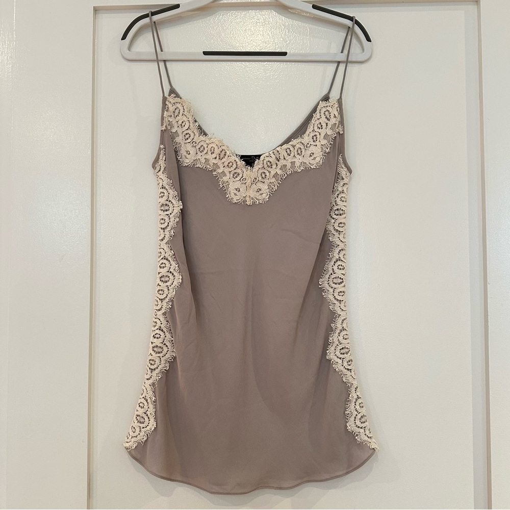 Massimo Dutti Grey and White Silk Top